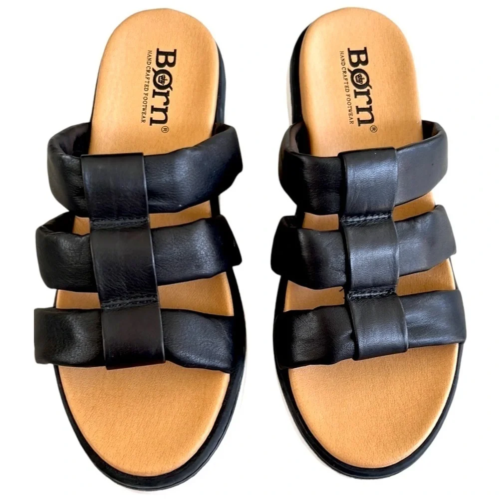 NWOT Born Leather Puff Straps Sandals Black Size 9 Retail $125 - Picture 2 of 8